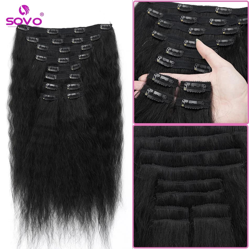 Full and thick crepe straight clip in human hair extensions for women Natural Black 30 27 Remy Indian Hair Clip-Ins 160G 10 pcs/set