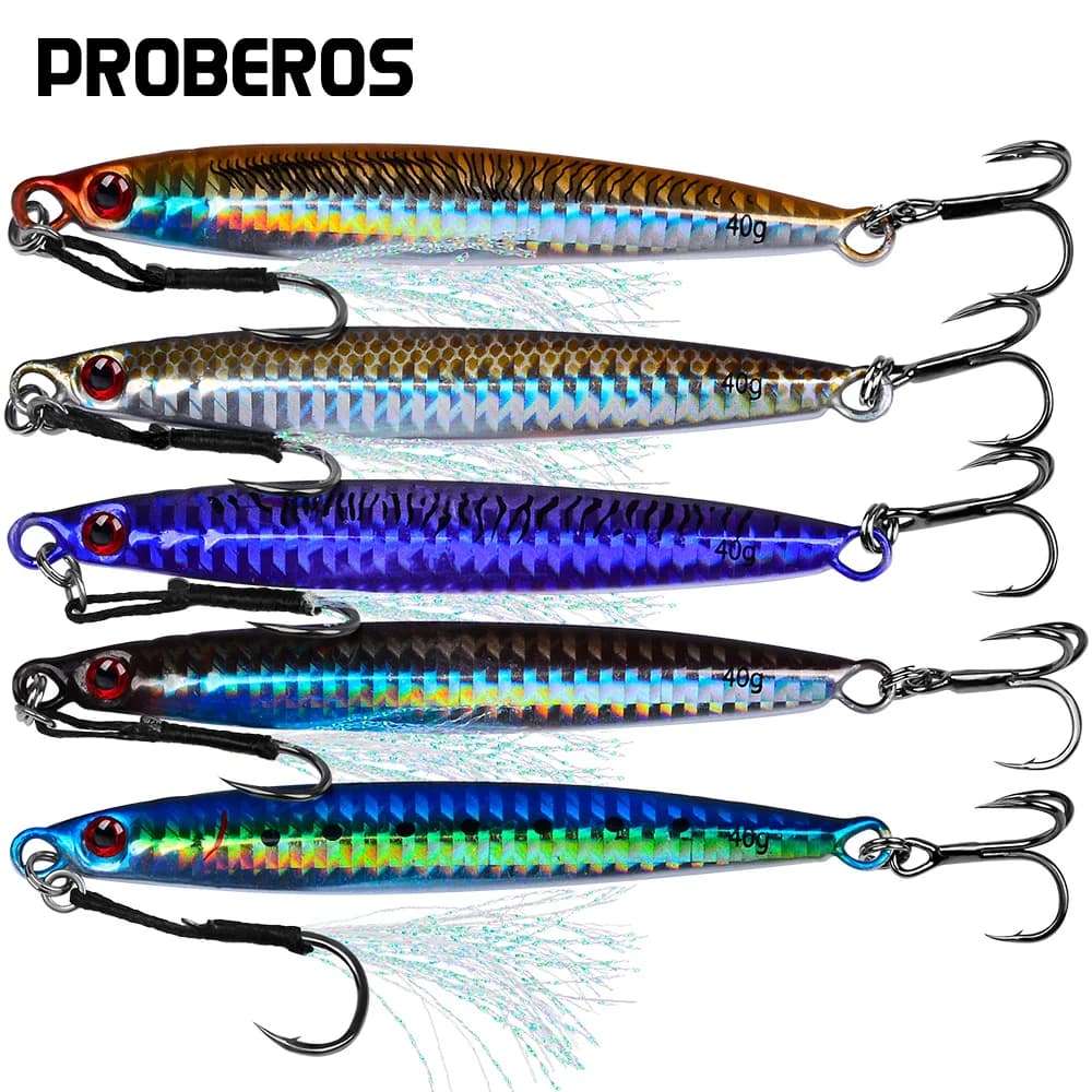 PROBEROS 5 Pz Metallo Jig Esche Da Pesca Mare Maschere di Pesca Artificiale Swimbait Esca Dura Jerkbait Piastra di Ferro Doppi Ganci All'ingrosso