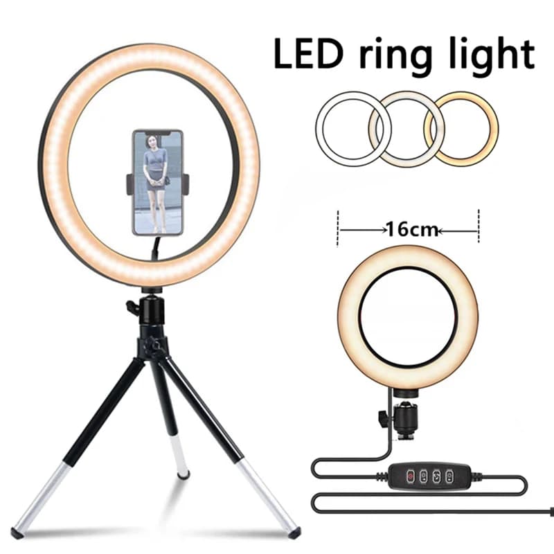 Luce video 26 cm Selfie LED Anello luminoso Dimmerabile Anello rotondo Lampada di riempimento con supporto Treppiedi Cerchio di luce per Tiktok Trucco Ringlight