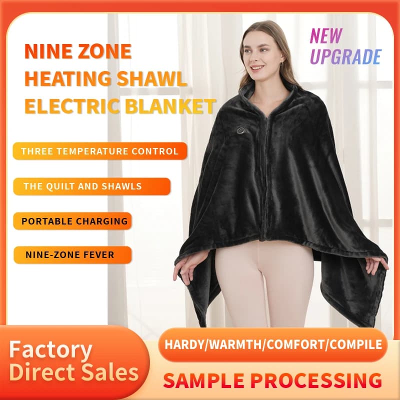 Wearable Heating Electric Blanket Shawl 3 Heated Level Throw Blanket USB Charging Coral Velvet 9 Heated Areas Fast Heating