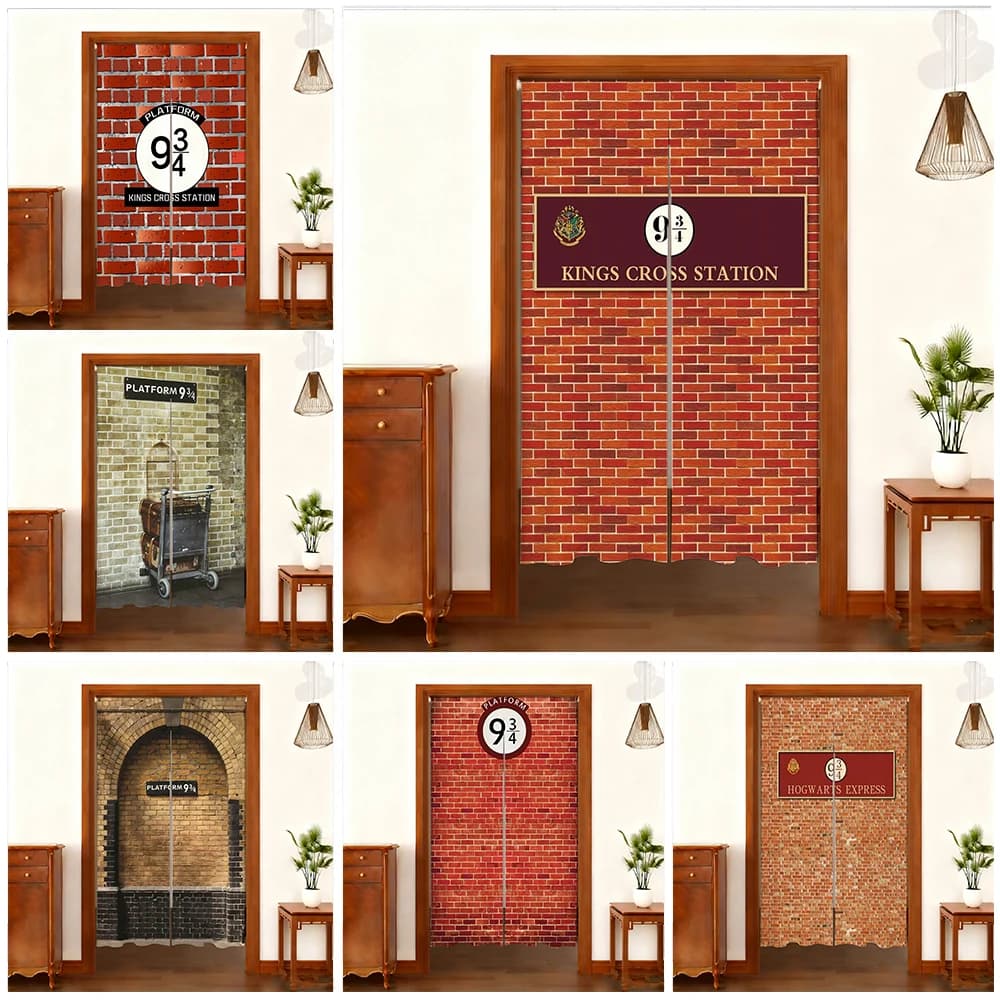Harryy Potters 9 3/4 Train Platform Brick Wall Photography Background Magic School Door Hanging Banner Half Tent Portrait of Child