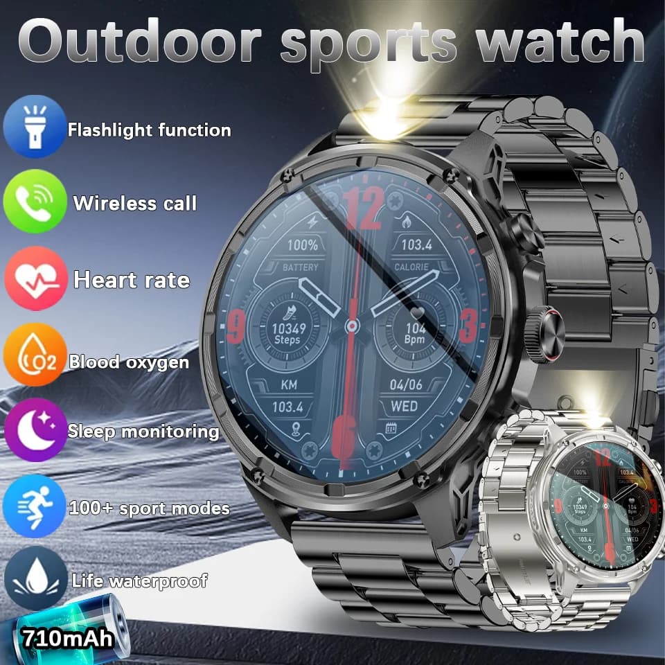 Smartwatch V99 with 1.85 Large Screen, for Men, Open Sports, LED Flashlight, Bluetooth Calls, 710mAh Battery