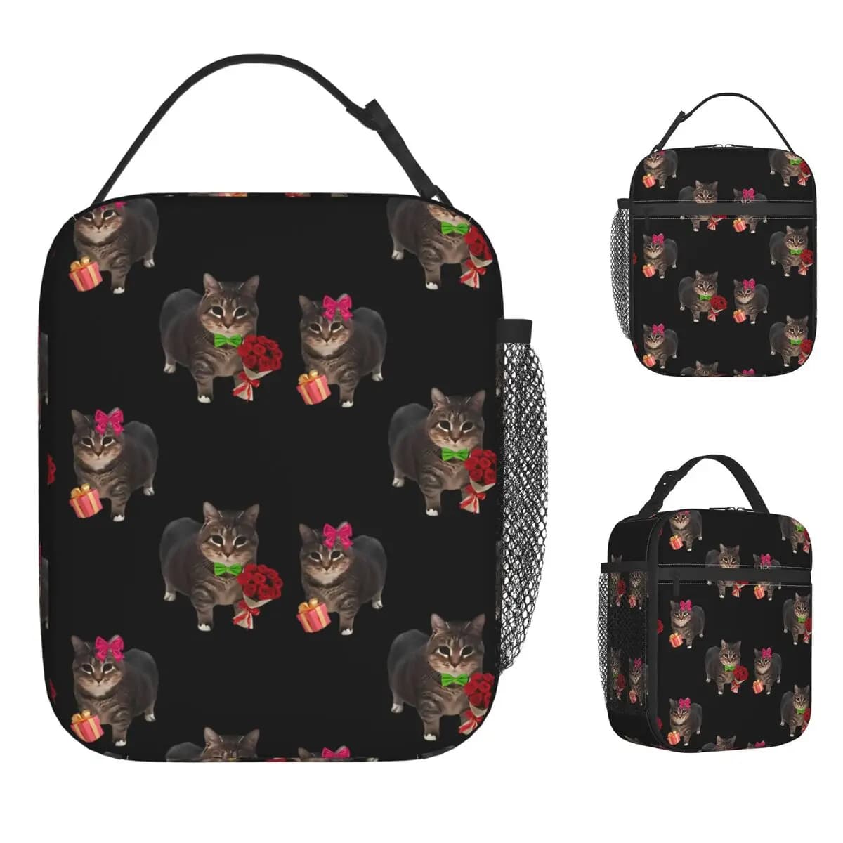 Oiia Oiia Cat Spinning Cat Lover Lunch Bag Aesthetic Lunch Box Men School Portable Zipper Cooler Bag Oxford Thermal Tote Handbag