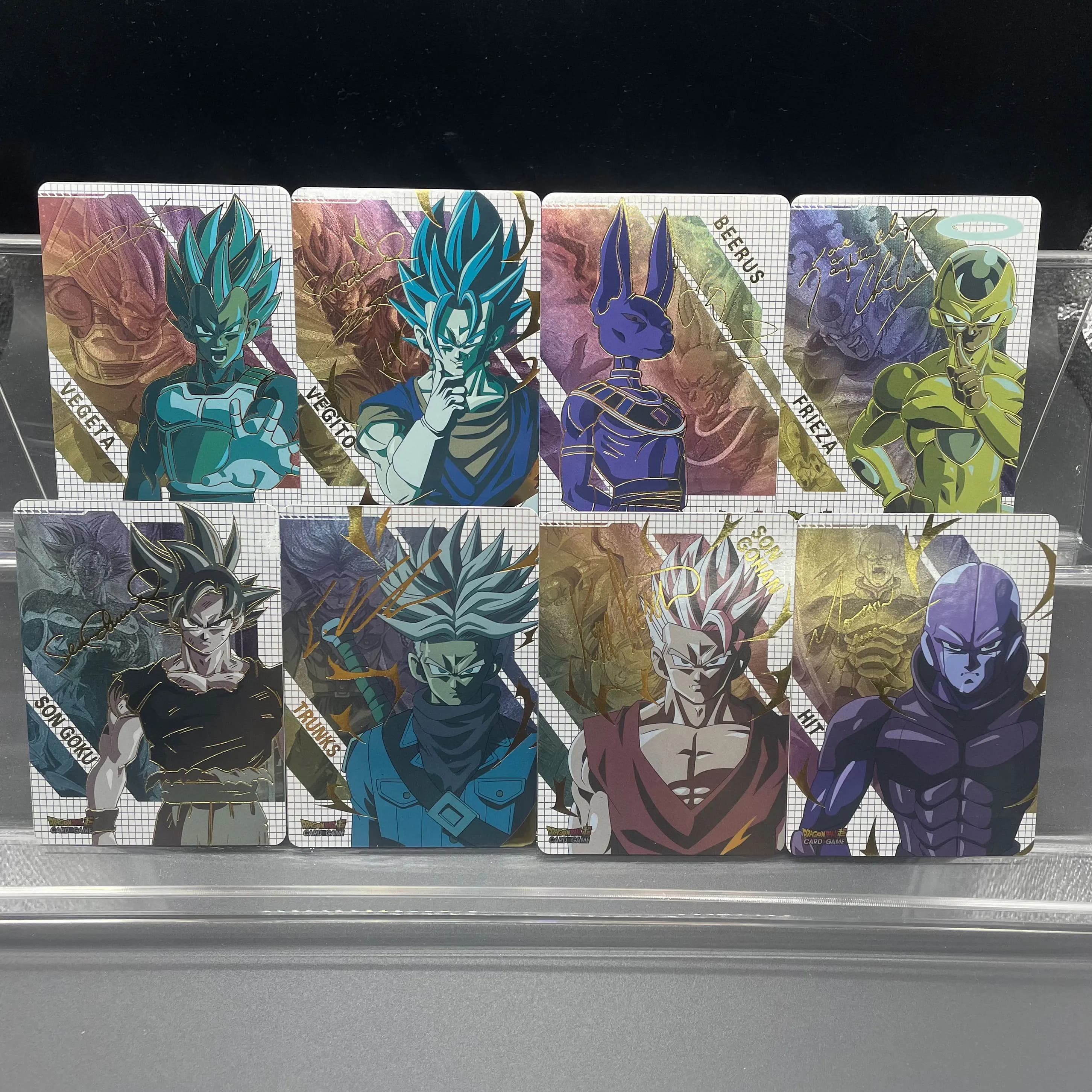 8 pezzi Anime Cartoon Dragon Ball Vegeta Beerus Frieza Son Goku Trunks Granolah Hit Texture Lamina d'oro Stamping Collezione di carte