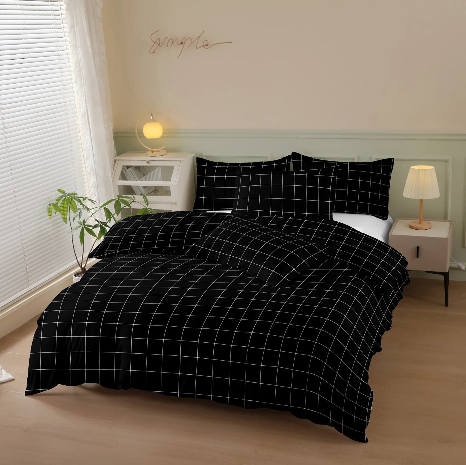 Luxury and thickened duvet cover set with 2 pillow cases + 1 duvet cover, polyester fiber bed cover with black square geometric print, 3 piece set, ultra soft and comfortable polyester duvet cover, breathable, suitable for bedroom, guest room and dorm room (bed + pillowcase, no duvet and pillow inserts)