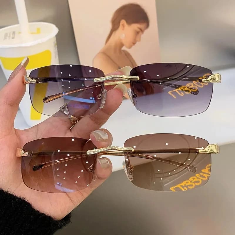 Women Classic Casual Sun Glasses UV400 Small Square Frameless Sunglasses New Rectangle Vintage Man Eyewear