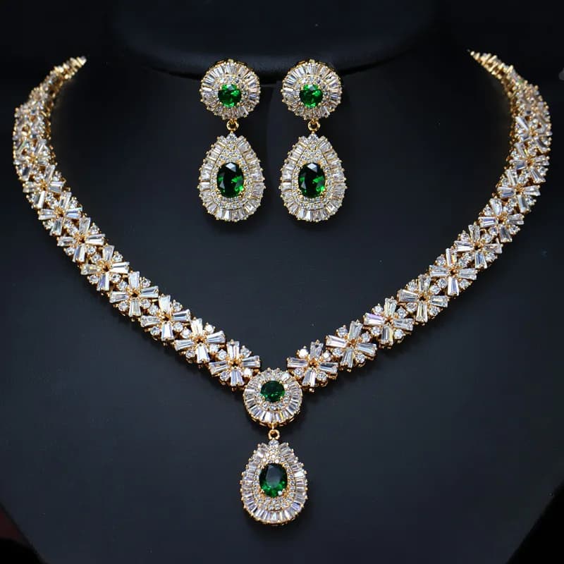 Set di orecchini con collana di zirconi AAA per le donne Collane con ciondolo di pietre preziose di lusso blu verde rosso Regali per la festa nuziale