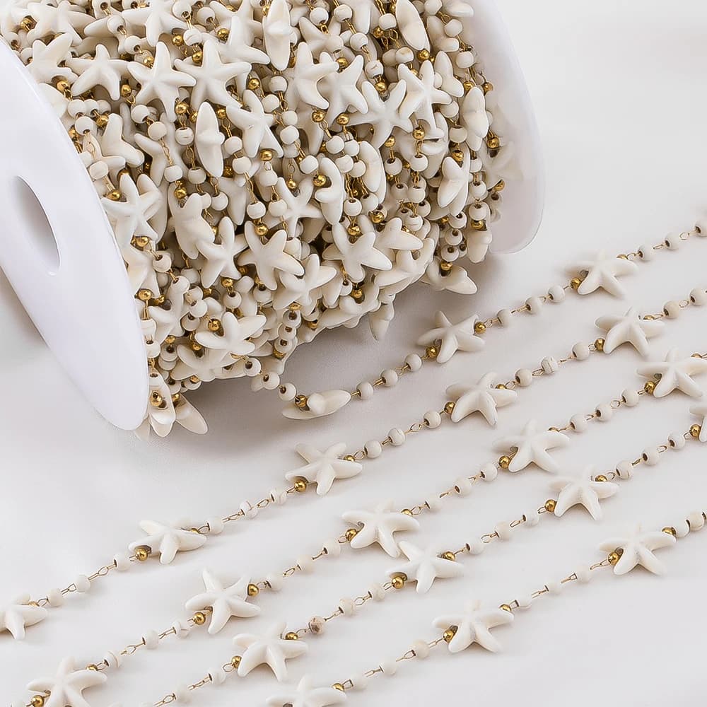 0.5M 1M Acciaio inossidabile Spiaggia Pietra naturale bianca Stella marina Catena con ciondoli Boho Bracciale Collana Componenti per la creazione di gioielli per le vacanze