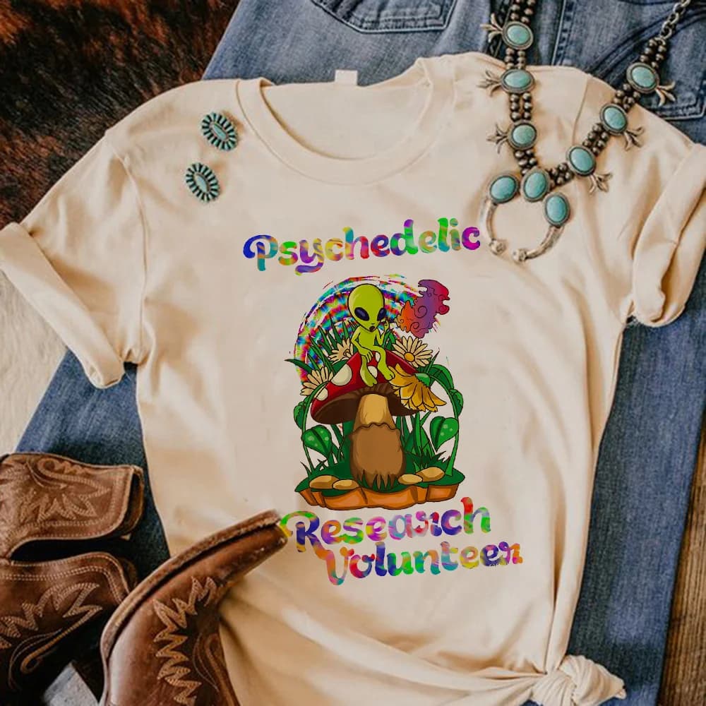 Magic Mushrooms Alien Psychedelic t shirt women streetwear Tee girl manga clothing