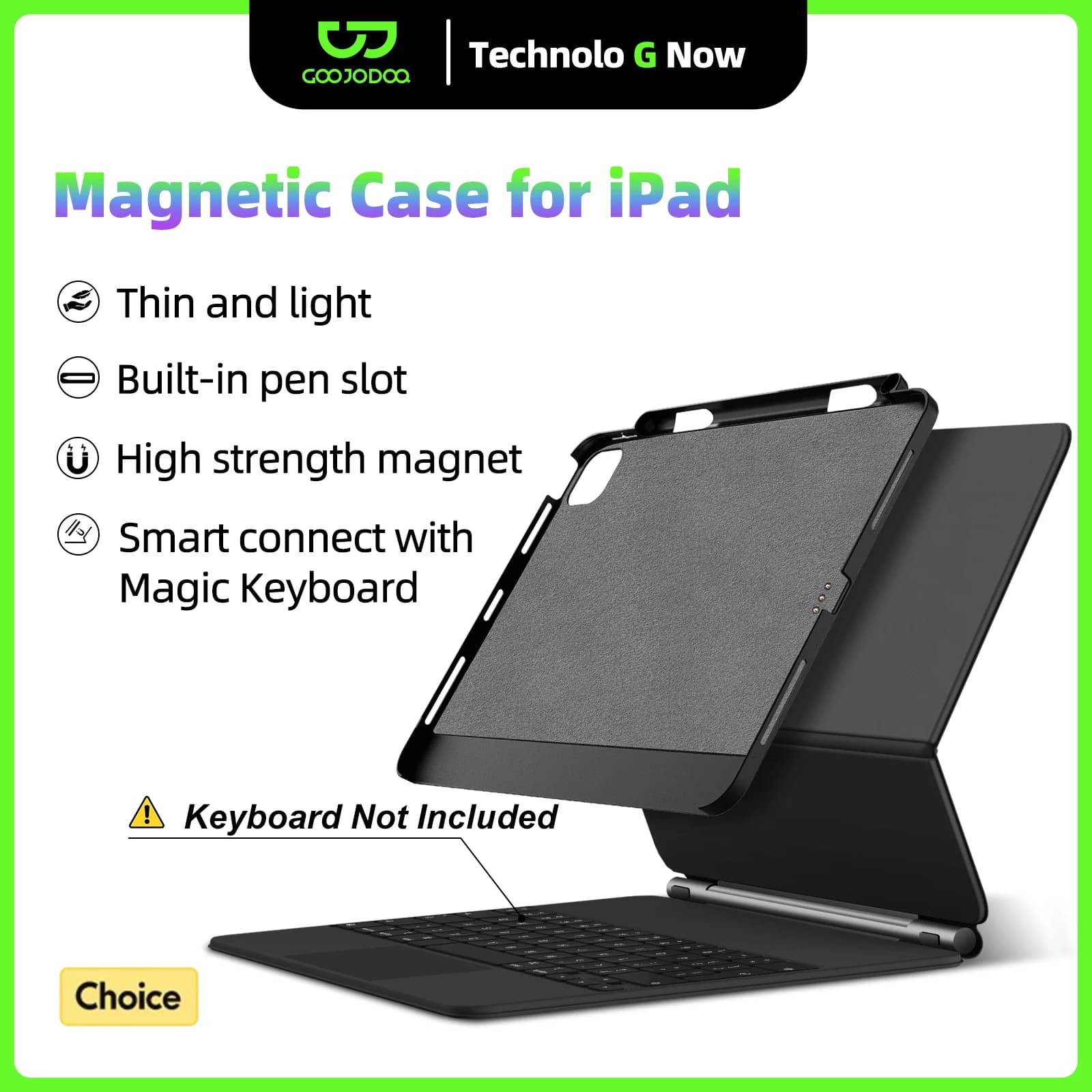 GOOJODOQ Custodia magnetica per iPad Pro 11 13 2024 M4 Air 6 Air 4/5 iPad Pro 12.9 Custodia compatibile con tastiera magica Portapenne