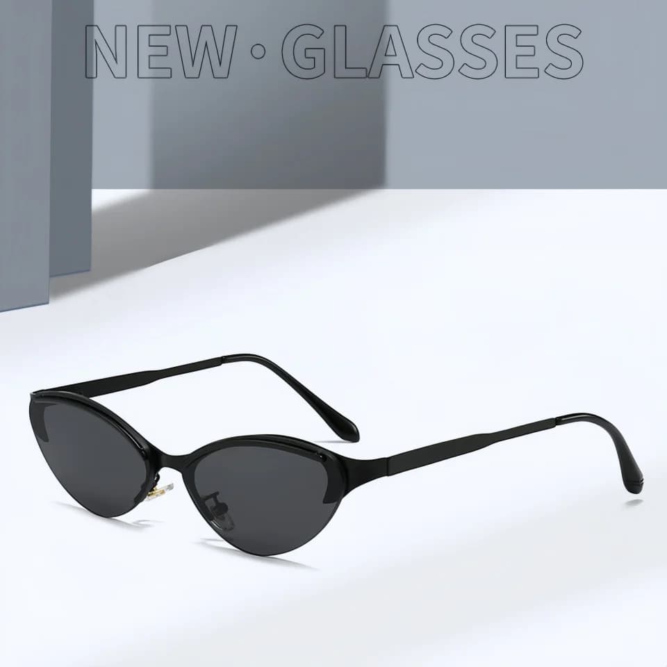 Occhiali da Sole Avant-Garde alla Moda con Montatura in Metallo a Occhio di Gatto, Unisex, per Feste all'Aperto, Versatili, Protezione UV400, Lenti Sfumate