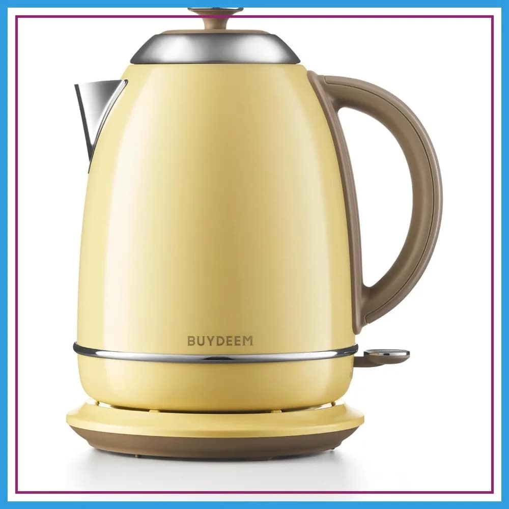 Bollitore elettrico da 1,7 litri, bollitura rapida da 1440 W, spegnimento automatico e protezione contro l'ebollizione a secco, senza fili con base girevole, colore giallo tenue