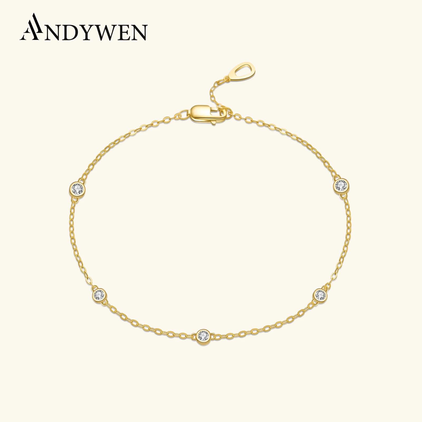 ANDYWEN New 925 Sterling Silver Gold Zircon CZ Round Charm Beads Bracelet Women Luxury Jewelry 2022 Wedding Party Chain Luxury