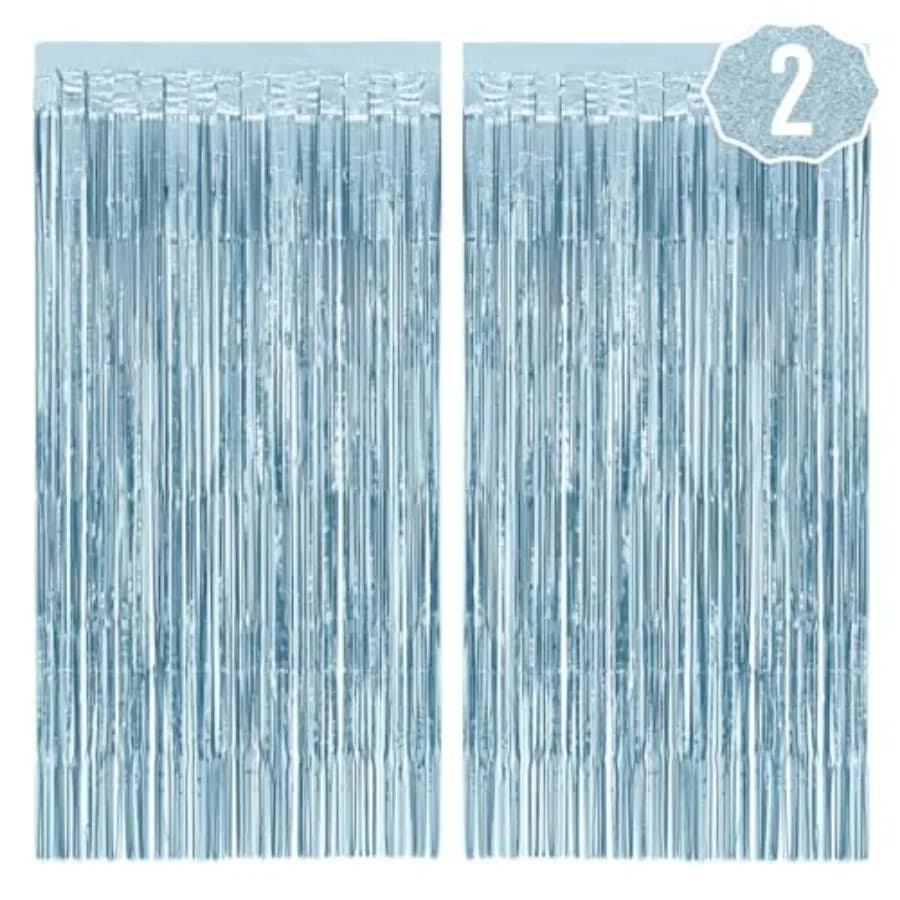 Party Decorations Matte Blue Fringe Foil Curtain - Set of 2 Bachelorette Bridal Shower Backdrop, Wedding, Birthday Photo Booth