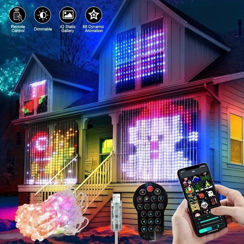 400LEDs Smart Curtain Lights App LED String RGB Fairy Lights DIY Music Change Display for Window Bedroom Decoration