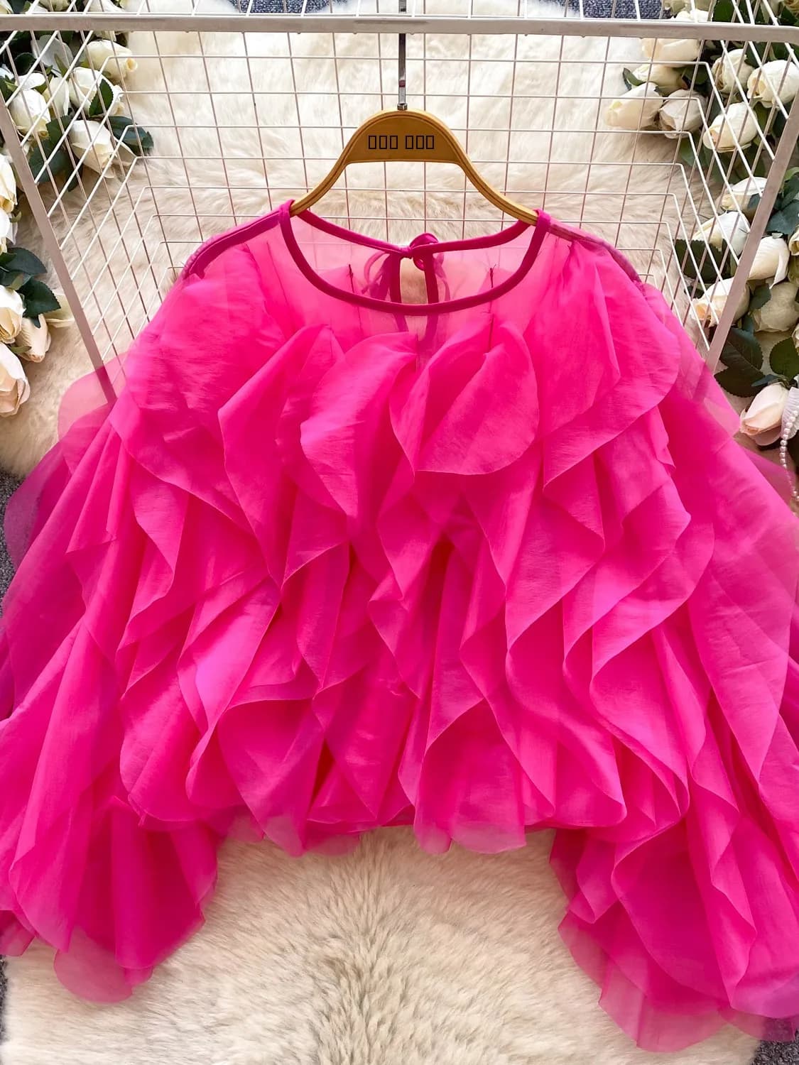 Camicetta a maniche lunghe stile coreano da donna, ampia e snellente, in chiffon rosa con orlo in pizzo, ideale per il lavoro, alla moda