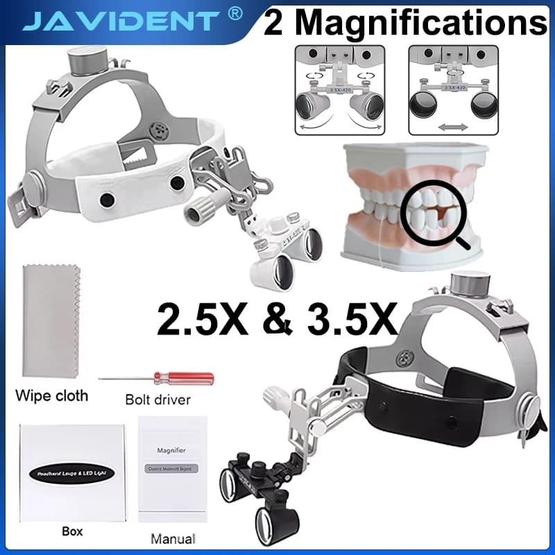 JAVIDENT White/Black Head Wearing Light Weight Size Angle Adjustable Helmet for Medical Oral ENT Magnifier Dental Headlight