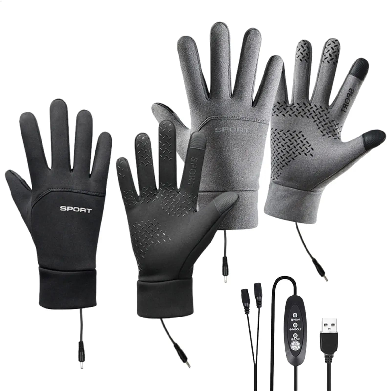 3-Temperature USB Heated Gloves Touchscreen Thickened Mittens for Winter Cycling Skiing, Outdoor Camping & Driving