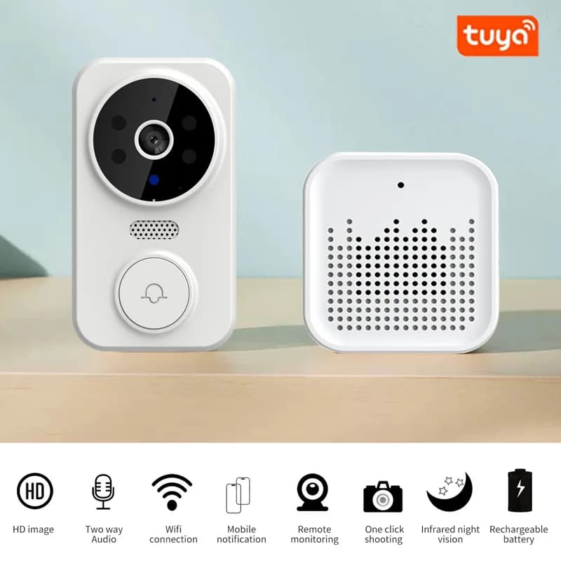 Campanello Video HD con Telecamera, Monitoraggio Remoto Wireless Tuya Wifi, Citofono Bidirezionale con Font Vocali e Visione Notturna a Infrarossi