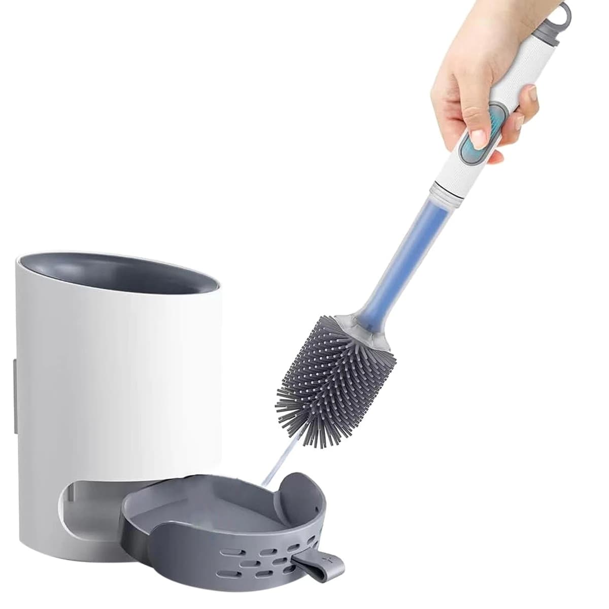 Spazzola per WC Ricaricabile AA14 con Manico Lungo in Silicone, Montaggio a Parete, per Pulizia Angoli, Accessori Bagno