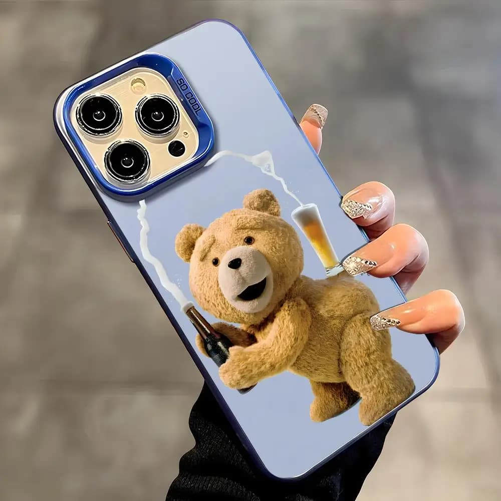 Funny Ted Bear Phone Case For IPhone 17 16 15 14 13 12 11 Pro Max Air Matte Laser Aurora Shockproof Phone Case