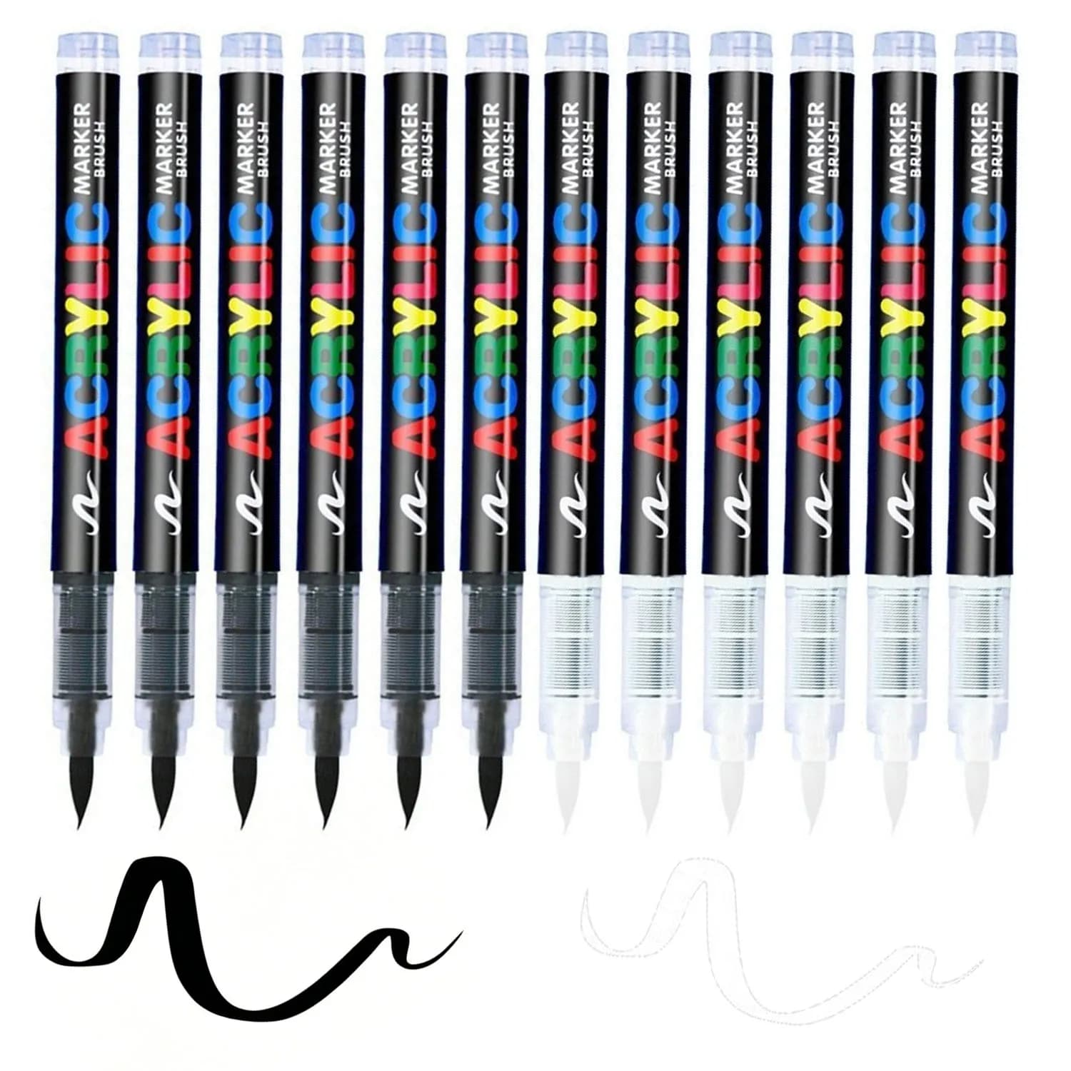 12 Pcs Black/White Premium Soft Tip Acrylic Marker Set Black White Acrylic Markers for Wood Ceramic Festival Craft Making