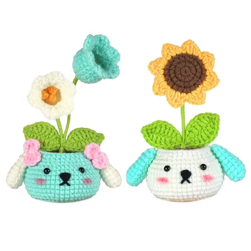 A20F-2Pcs Crochet Kit for Fai-da-Te Vase Plants with Yarn and Ferries, Easy to Realize