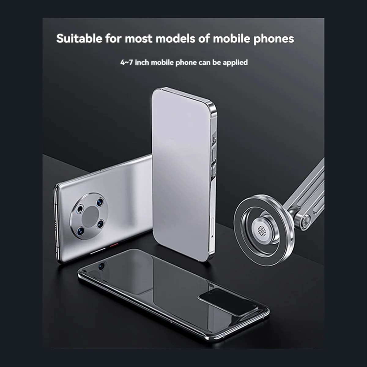 ABAN Magnetic Desk Phone Stand for Tablet Cellphone Overhead Adjustable Metal Long Arm Phone Mount for Phone