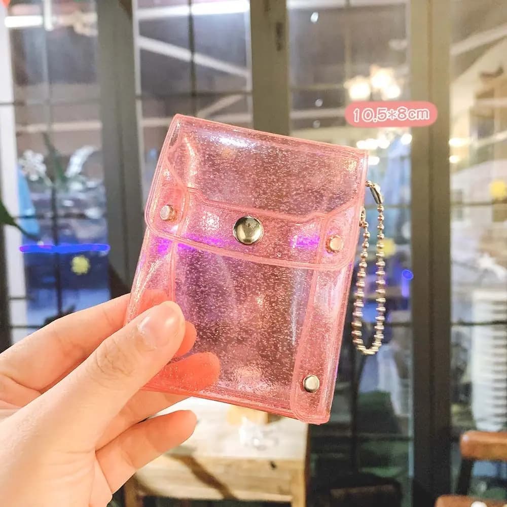 Borsa Cosmetica Mini Trasparente con Paillettes e Portachiavi, Portamonete, Porta Rossetto per Ragazze alla Moda