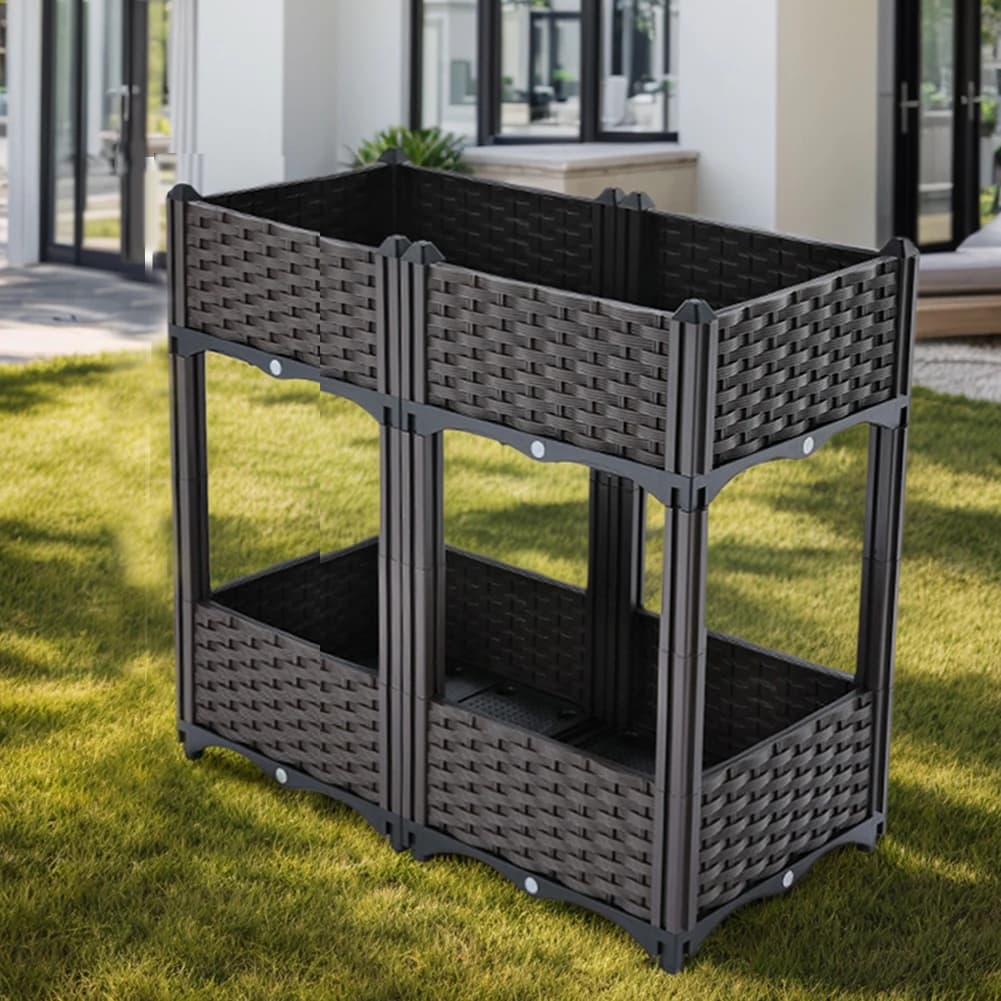 2-level planter for balcony with water collection tray, wear-resistant thickened plastic planter for domestic decorations