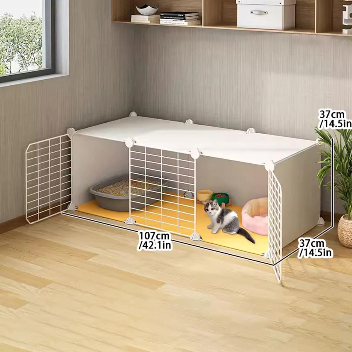 Gabbia per gatti per uso domestico, per interni, non occupa spazio, lettiera integrata con toilette, nido per gattini integrato, una camera da letto e un soggiorno