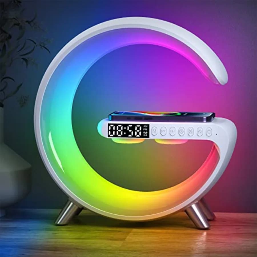 Nuova Lampada da Tavolo Intelligente 2026 con Caricatore Wireless 4-in-1, Altoparlante Bluetooth, Sveglia, Luce Notturna, Controllo App, per Camera da Letto