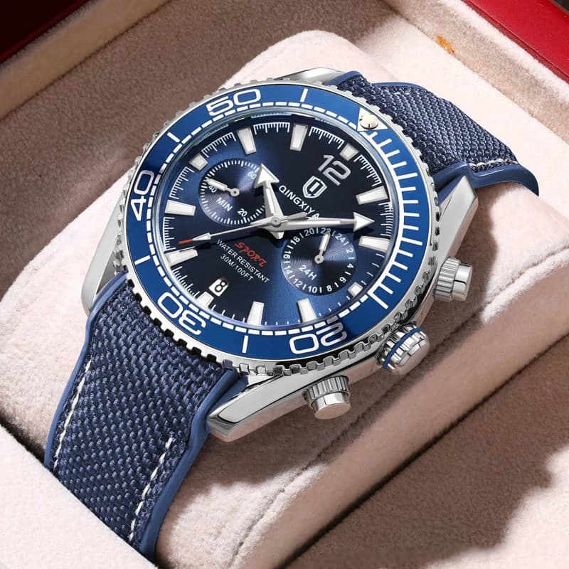 QINGXIYA brand sports chronograph quartz watch for man Silicone calendar bright waterproof 24 hours fashion men's watches