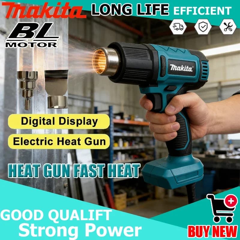 Pistola ad Aria Calda Elettrica Makita con Display Digitale, Senza Fili, 2 Ugelli, Strumento Industriale per Termoretrazione