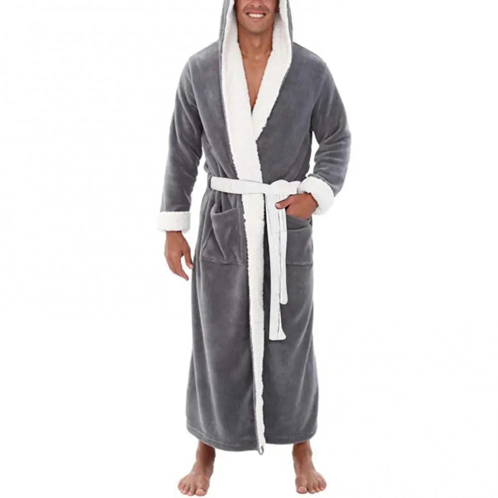 Bathrobe Dresses Night Shirts Nightwear Casual Long Sleeve Man Winter Warm Flannel Bathrobes Men's Footwear Footwear Bathrobes Home