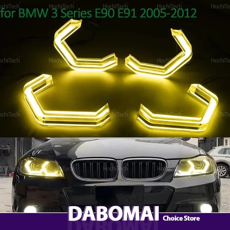 Crystal LED Ring Angel Eyes style M4 DRL DTM light yellow lemon shape for BMW 3 E90 E91 2005- 2012