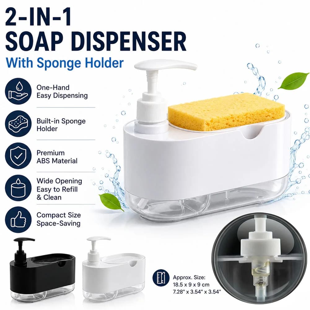 Dispenser per sapone per mani e piatti, dispenser per detersivo, porta spugna, dispenser per sapone da appoggio per lavello della cucina