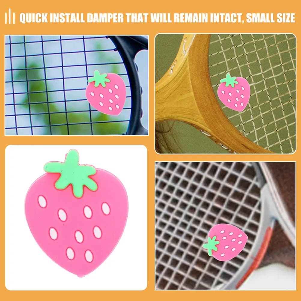 5 Silicone Antivibrating Pieces for Tennis Racks, Strawberry Design, Vibration Reducer for an Improved Take and a Comfortable Game
