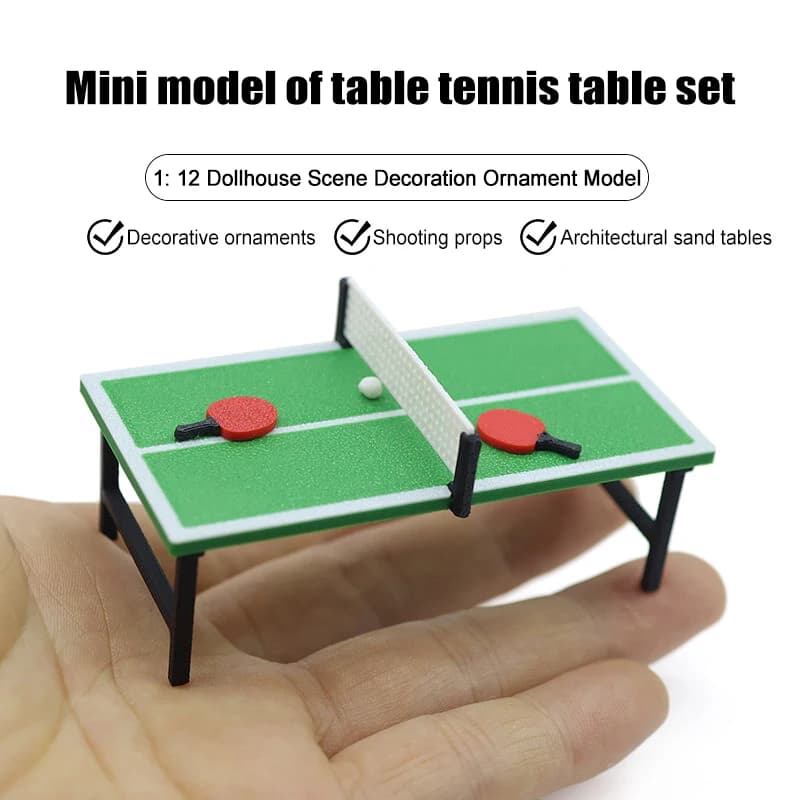 Miniature ping pong table for doll house 1:12 with ping pong rack pattern decoration accessories for doll house toy