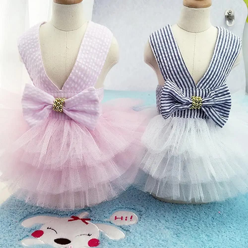 Spring Summer Striped Fresh Layered Cake Dog Dress for Small Breeds Teddy Poodle Bichon French Bulldog Corgi with Harness Dog Cl