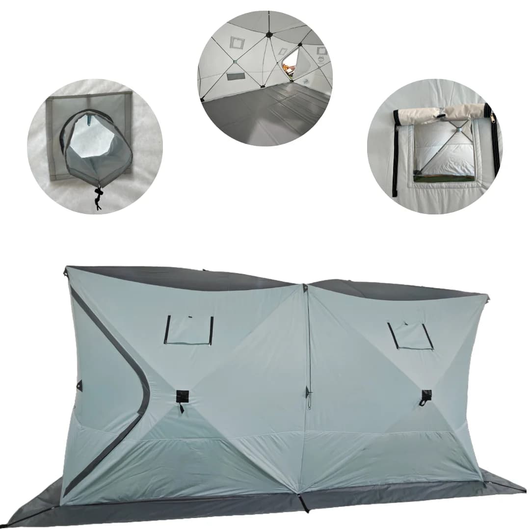 Tenda da pesca sul ghiaccio portatile pop-up automatica per 8 persone all'ingrosso Tenda da sauna Tenda da campeggio invernale isolata per escursioni all'aperto portatile