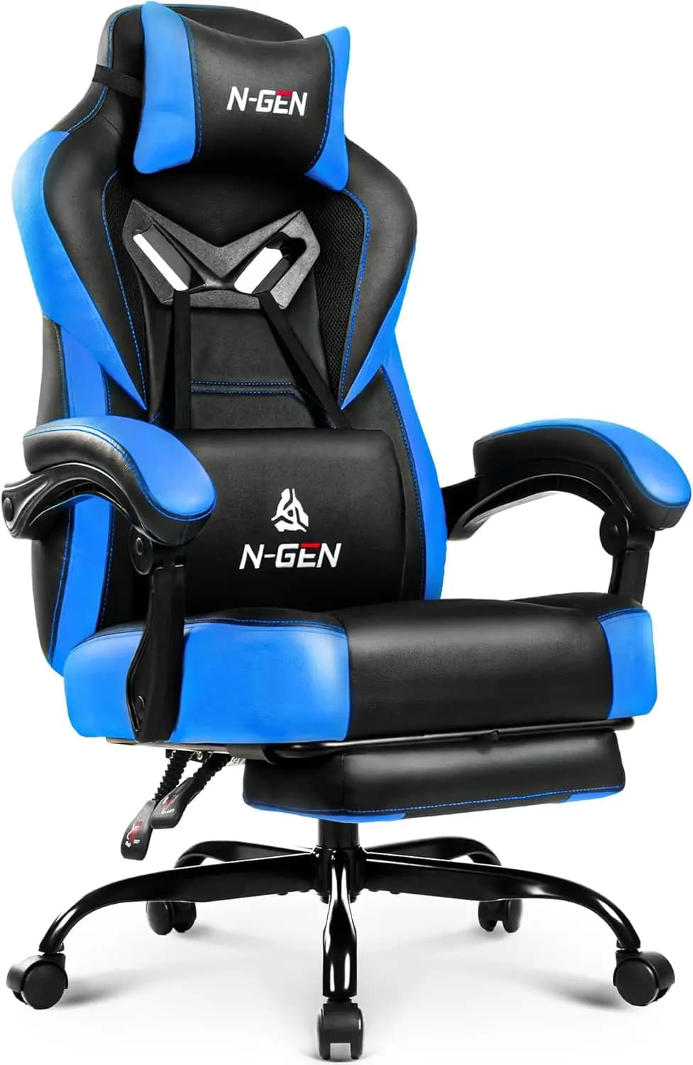 Sedia da Gaming con Supporto Lombare Ergonomico, Schienale Alto Reclinabile e Poggiapiedi per Adulti, Blu