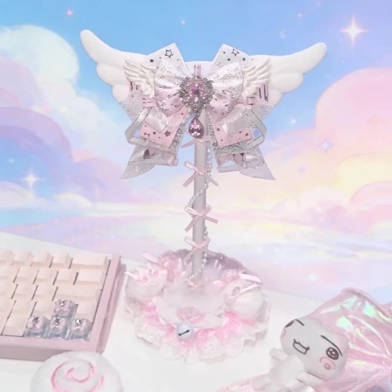 Supporto per Cuffie Carino Fatto a Mano, Porta Cuffie Personalizzato in Pizzo Rosa, Supporto per Cuffie con Porta Contanti e Organizzatore da Scrivania, Accessori per Giochi