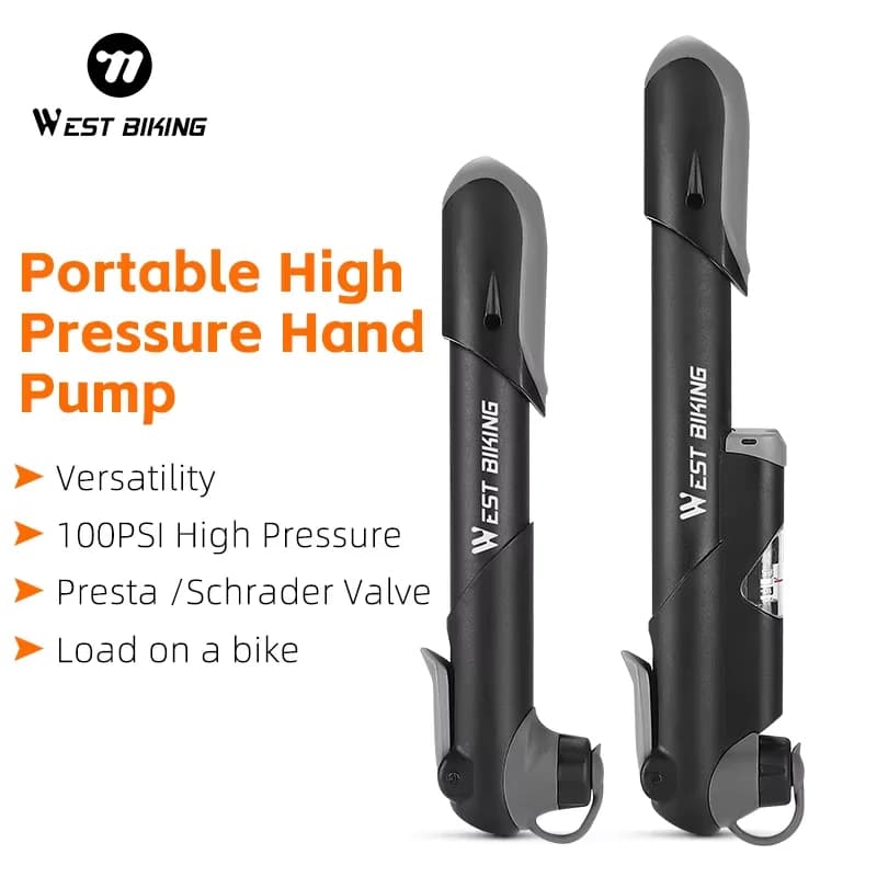 WEST BIKING Pompa da bicicletta portatile Mini pompa a mano Calibro Ciclismo Pompa d'aria Palla giocattolo Gonfiatore per pneumatici Schrader Presta per bici da strada MTB