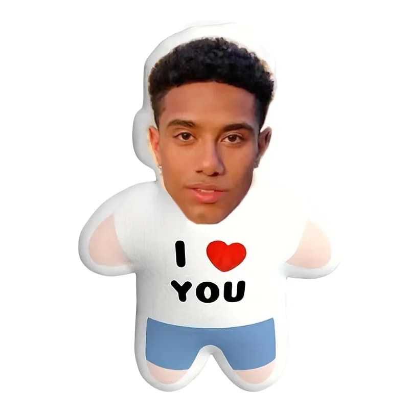 1 mini bambola di peluche personalizzata "I Love You", cuscino fotografico personalizzato, morbido polipropilene, soggiorno e camera da letto unici