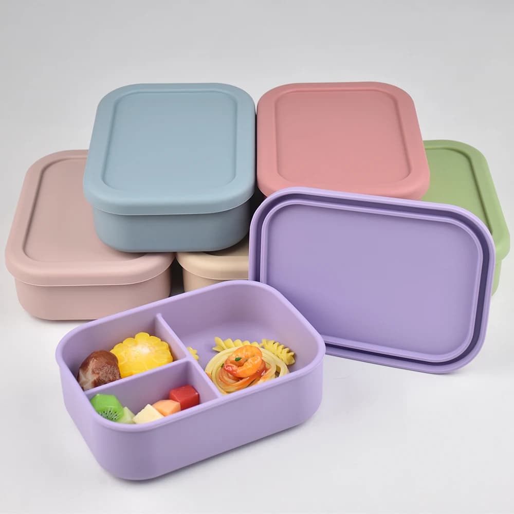 Lunch Box Bento in silicone alimentare a 3 scomparti - Contenitori per la preparazione dei pasti per bambini e adulti a tenuta stagna, adatti al microonde e ecologico