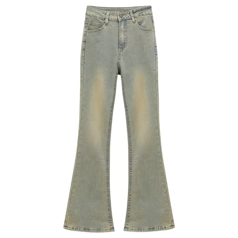 Jeans a Vita Alta Svasati da Donna, Primavera Autunno, Taglie Forti, Modellanti, Lunghi fino al Piede, Effetto Push-Up, Blu Chiaro, Micro Svasati