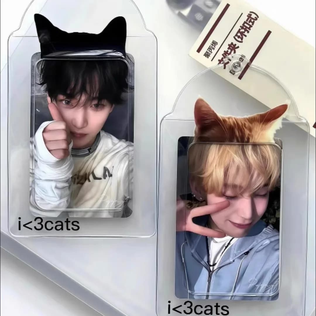 1/2pcs Cute Cat Ear Transparent PVC Card Holder Waterproof Photocard ID Badge Holder Korean Style Print Card Protector Sleeve