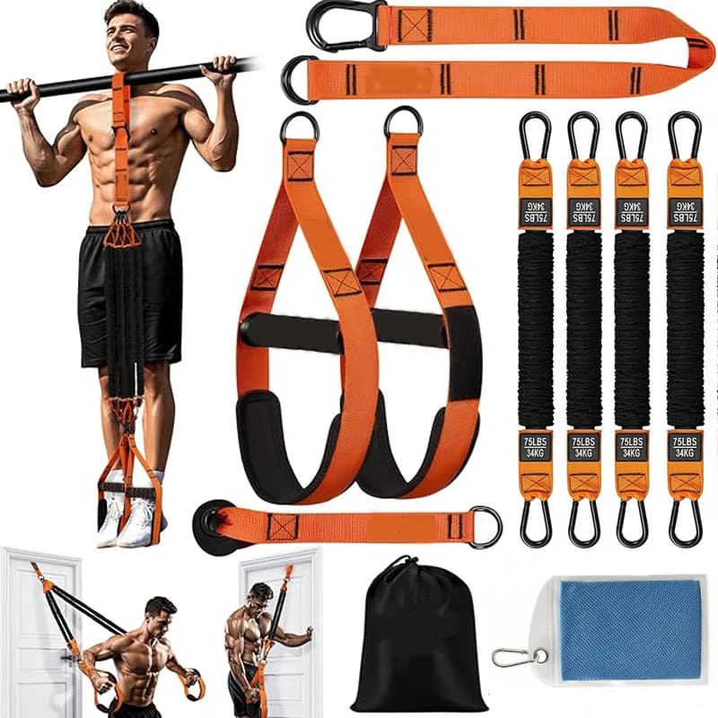 10-Piece Set of Heavy-Duty 300-Pound Pull-Up Assist Resistance Bands, Hanging Training Bands for Strength Training, Pull-Up Assist Bands for Men and Women, Adjustable Resistance Bands for Pull-Ups, High-Elasticity Anti-Slip Resistance Bands for Fitness Exercises, Tricep Rope for Arm Strength Training, Pull-Up Assist Bands for Pull-Up Bars, Heavy-Duty Resistance Bands with Adjustable Weight/Size, with Fabric Foot/Knee Support