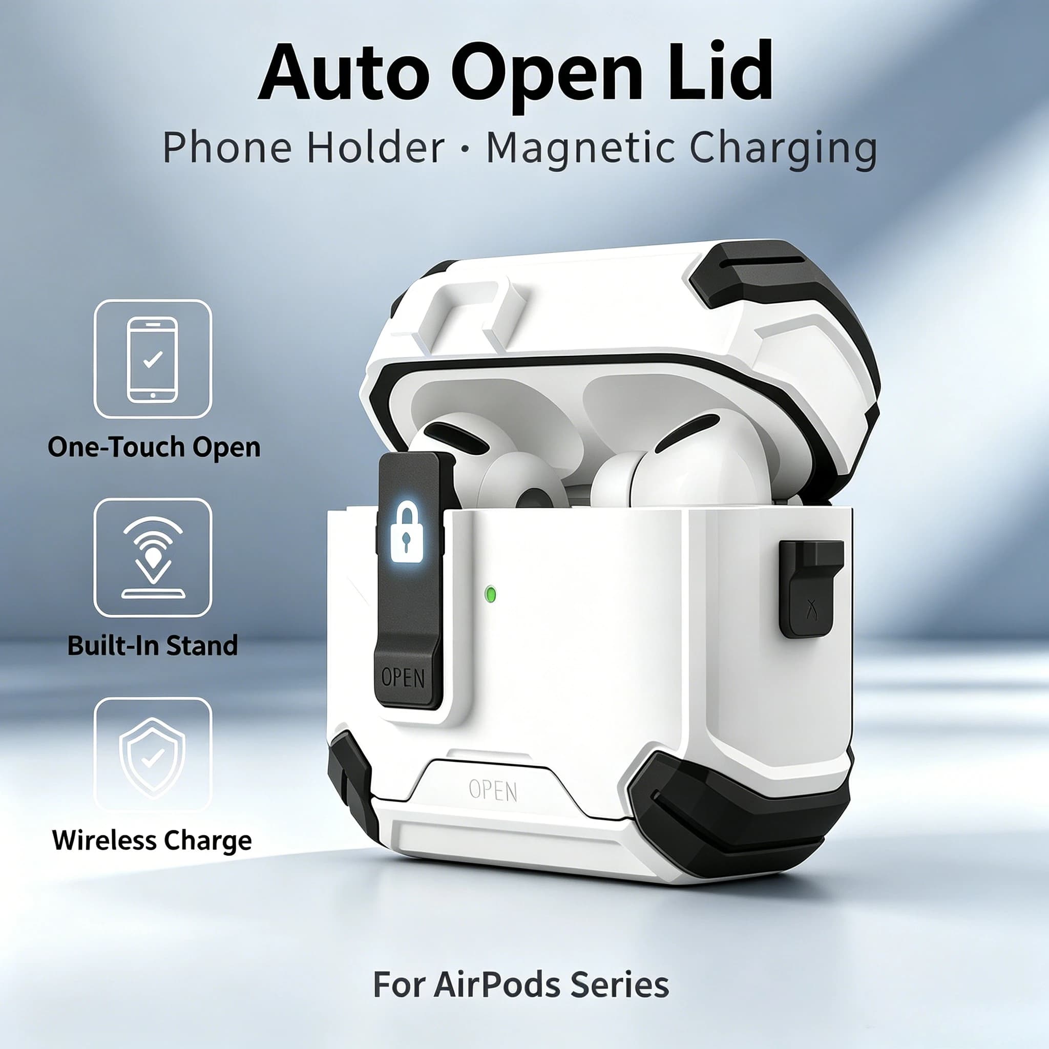 Auto Pop-Up AirPods Case Magnetic Charging Phone Stand Shockproof Protective Cover for AirPods 1 2 3 4 Pro Pro 2